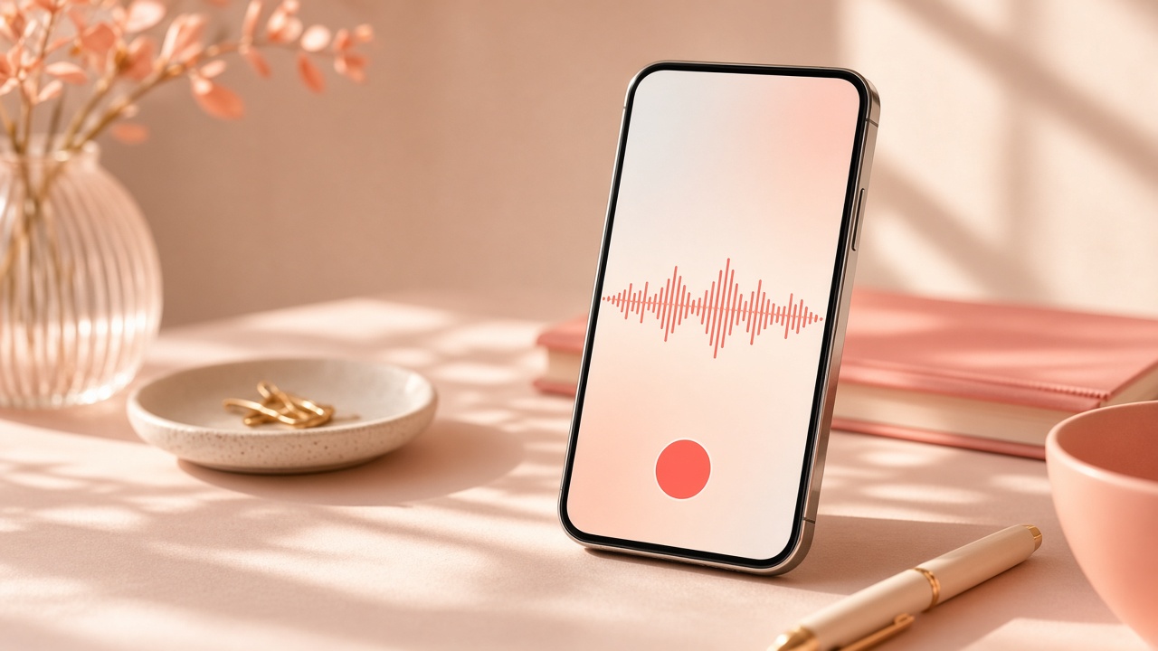 Phone on a sunlit desk capturing a voice memo
